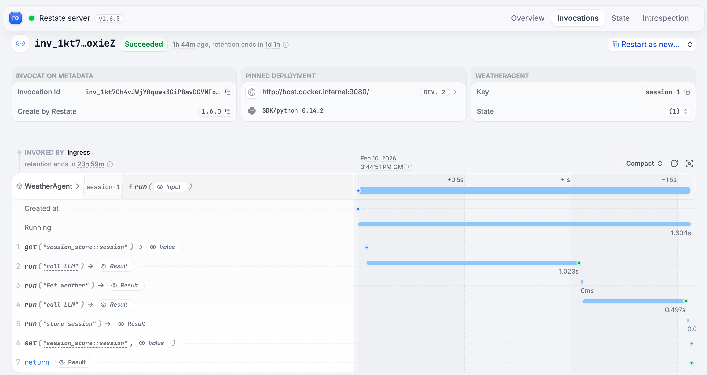 UI 中的 Restate 日志